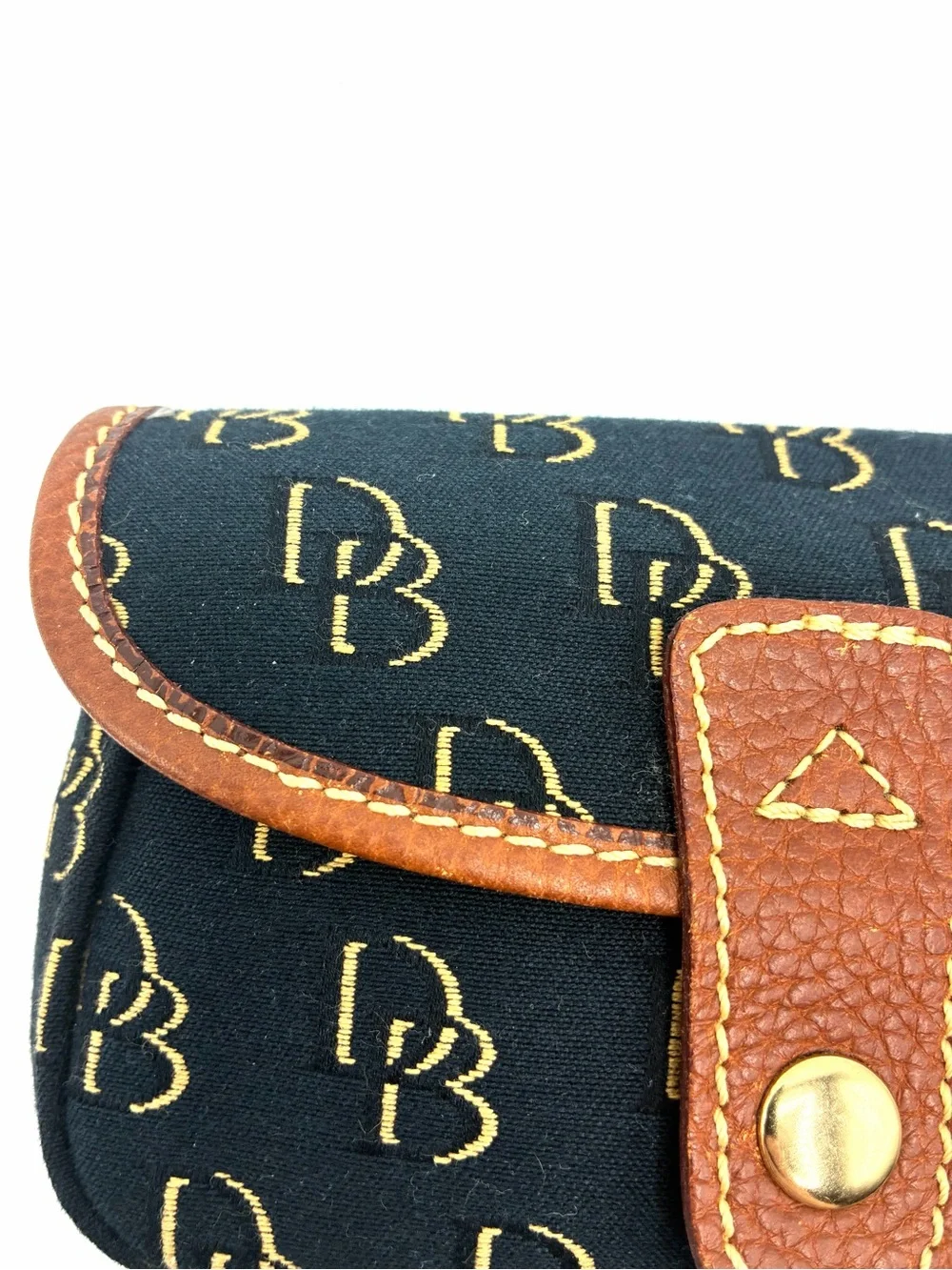Vintage Dooney & Bourke Navy Tan DB Monogram Wristlet Pouch Blue Duck USA